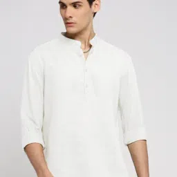SHOWOFFFF White Linen Solid Slim Fit Shirt-image-88