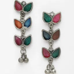 Moedbuille Handcrafted Meenakari Work Afghan Tasselled Design Oxidised Silver Plated Jewellery Set image 4