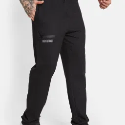 Octave Black Cotton Regular Fit Printed Trackpants image 4
