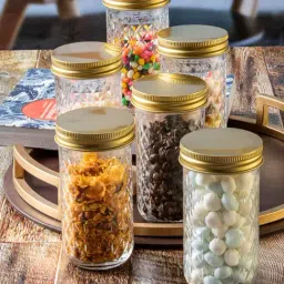 Goodhomes Transparent & Gold Glass Storage Jar With Lid - Set of 6-image-62