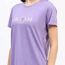 MADAME M Secret Purple Cotton Printed T-Shirt Pyjamas Set image 4