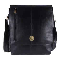 HiLEDER Black Textured Medium Leather 11 inch Cross Body Bag-image-45