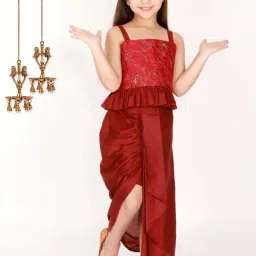 VASTRAMAY Kids Maroon Floral Print Lehenga Cholis-picture-44