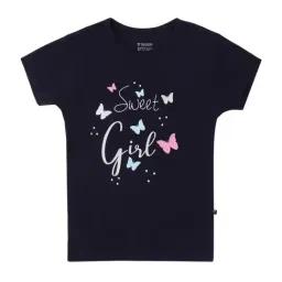 Proteens Kids Navy and White Cotton Printed T-Shirt-image-0