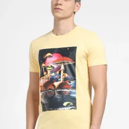 Jack & Jones Yellow Cotton Slim Fit Graphic Print T-Shirt-picture-39