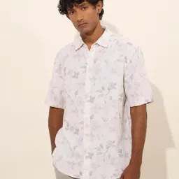Ascot by Westside Off-White Printed Relaxed-Fit Blended Linen Shirt-picture-12