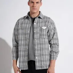 SHOWOFFFF White Cotton Checked Relaxed Fit Shirt-picture-35