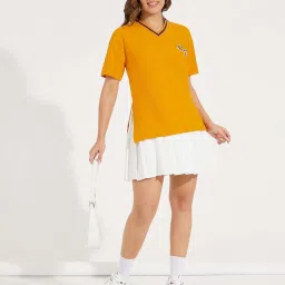 Styli Mustard Self Pattern Sports T-Shirt image 4