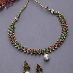 Zeneme Gold Plated CZ Stone Studded Paisley Shaped Jewellery Set-picture-39