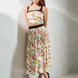 VIRGIO Multi Color Flared Fit Floral Skirt image 4