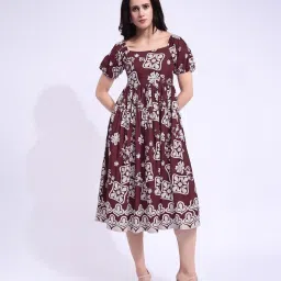 PURVAJA Printed Maroon Midi Dress image 4