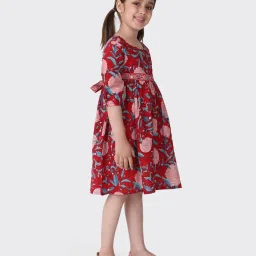 Fabindia Kids Red Cotton Printed Dress image 4