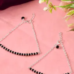 VOJ Silver Plated Black Artificial Beads Anklets for Women Set of 2-picture-35