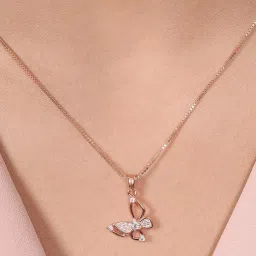 Zavya Butterfly Delicacy Cubic Zirconia Rose Gold Plated Women's Necklace image 4