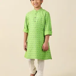 Fabindia Kids Green Printed Full Sleeves Kurta image 4