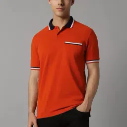 Louis Philippe Red Cotton Slim Fit T-Shirt-image-4