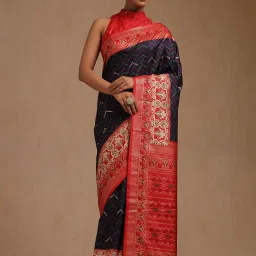 Soch Navy Blue Dola Silk Chevron Saree image 4