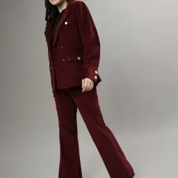 Iconic Maroon Cotton Textured Pattern Flared Trousers image 4