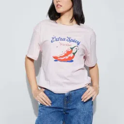 Fame Forever By Lifestyle Light Pink Cotton Regular Fit Printed T-Shirt-picture-34