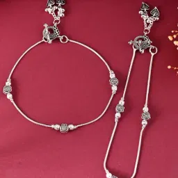 VOJ Silver Plated Floral Anklets for Women Set of 2-image-96
