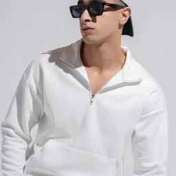 SHOWOFFFF White Cotton Solid Slim Fit Sweatshirt-picture-38