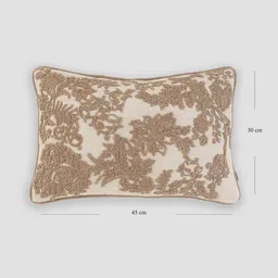 Pure Home and Living Cream-Coloured & Beige Embroidered Cotton Rectangle Cushion Cover image 2