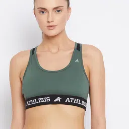 ATHLISIS Green Polyester Solid Sports Bra-picture-40
