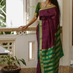 CaniBani Woven Design Zari Silk Blend Handloom Banarasi Saree-picture-27