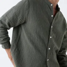 ETA by Westside Olive Pinstriped Relaxed-Fit Cotton Shirt - Exclusive image 4