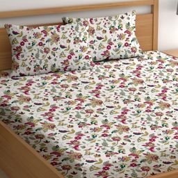 CHHAVI INDIA White & Green Floral 210 TC King Bedsheet with 2 Pillow Covers-picture-32