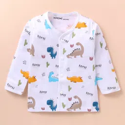 Doreme Interlock Knit Full Sleeves Dino Printed Front Open Vest - White-picture-14