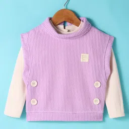 Little Kangaroos Fleece Knitted Sweater with Full Sleeves Knitted Inner T-Shirt - Purple-image-20