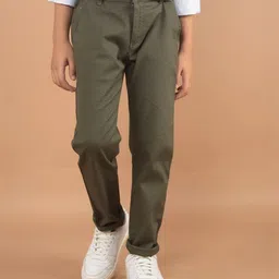 CRIMSOUNE CLUB Cotton Solid Trousers - Olive Green-image-38
