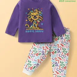 Babyoye Single Jersey Knit Night Suit With Animal Print - Purple-picture-12