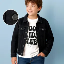 arias by lara dutta Arias Cotton Stretch Full Sleeve Front Button Denim Jacket With Text Print T-Shirt - Black-picture-30