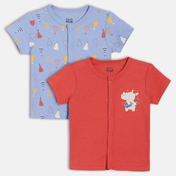 MINI KLUB Cotton Knit Pack Of 2 Half Sleeves Party Caps & Baby Rhino Printed Jhablas - Red & Blue-picture-6