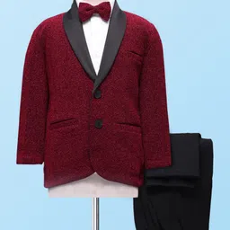 Babyhug Knit Full Sleeves Solid Color 3 Piece Party Suit with Bow Applique - Maroon-picture-21