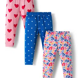 Babyhug Cotton Knit Full Length Leggings With Heart Print Pack Of 3 - Navy Blue Pink & White-picture-11