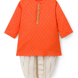 Babyhug Lurex Dobby Woven Full Sleeves Kurta Dhoti Set with Foil Print - Orange-picture-21