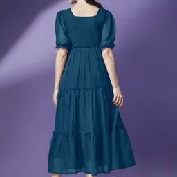 Jash Creation Women Square Neck Tiered Fit and Flare Maxi Dress image 4