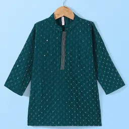 Babyhug Full Sleeves Sequenced Embroidered Kurta & Pyjama Set - Teal Green image 2