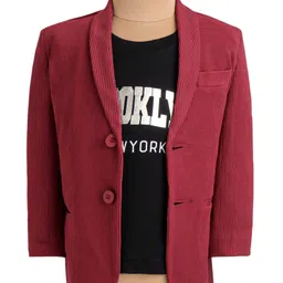 Babyhug Woven  Full Sleeves Solid Blazer With Text Print T-Shirt - Maroon & Black image 2