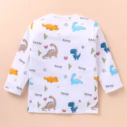 Doreme Interlock Knit Full Sleeves Dino Printed Front Open Vest - White image 2