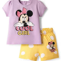 kookie kids india disney Kookie Kids Disney Single Jersey Knit Half Sleeves Shorts Night Suit With Minnie Mouse Graphics - Purple & Yellow image 2