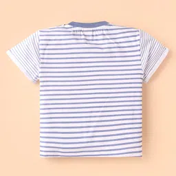 ToffyHouse Cotton Knit Half Sleeves T-Shirt & Shorts Set with Stripes & Animal Print - White & Mint image 3