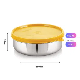 steel lock STEELLOCK Flex Stainless Steel Container Dabba with Lid Airtight for Food Storage, Easy to Carry, Leak Proof and Stackable 850 ml - Yellow . image 3