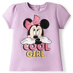 kookie kids india disney Kookie Kids Disney Single Jersey Knit Half Sleeves Shorts Night Suit With Minnie Mouse Graphics - Purple & Yellow image 3