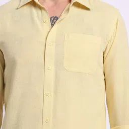 PANIT Men Standard Fit Solid Spread Collar Linen Casual Shirt image 3