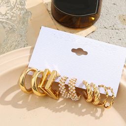 PolluxCraft Set Of 5 Gold Plated Pearls Beaded Contemporart Half hoop Earrings-picture-28