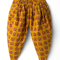 Teentaare Cotton Woven Three Fourth Sleeves Floral Printed & Foil Tape Detailing Kurta Salwar & Dupatta Set - Mustard Yellow image 4